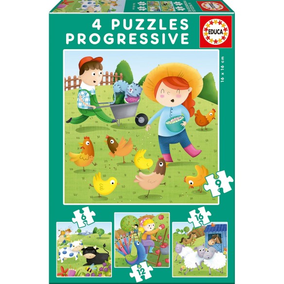 Puzzles Progresivos Animales de la granja 6+9+12+16