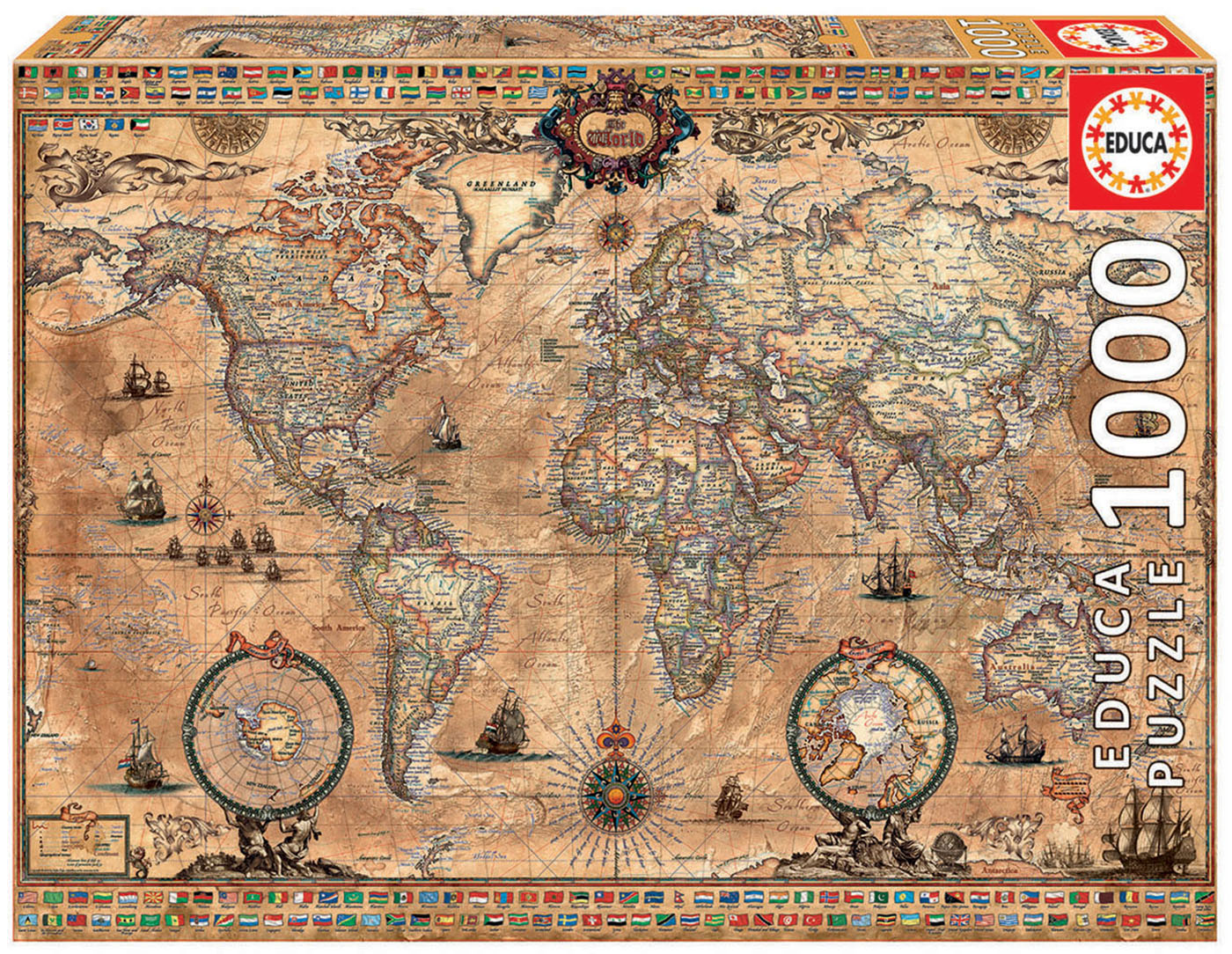 Antique World Map, 1000 Pieces, Educa