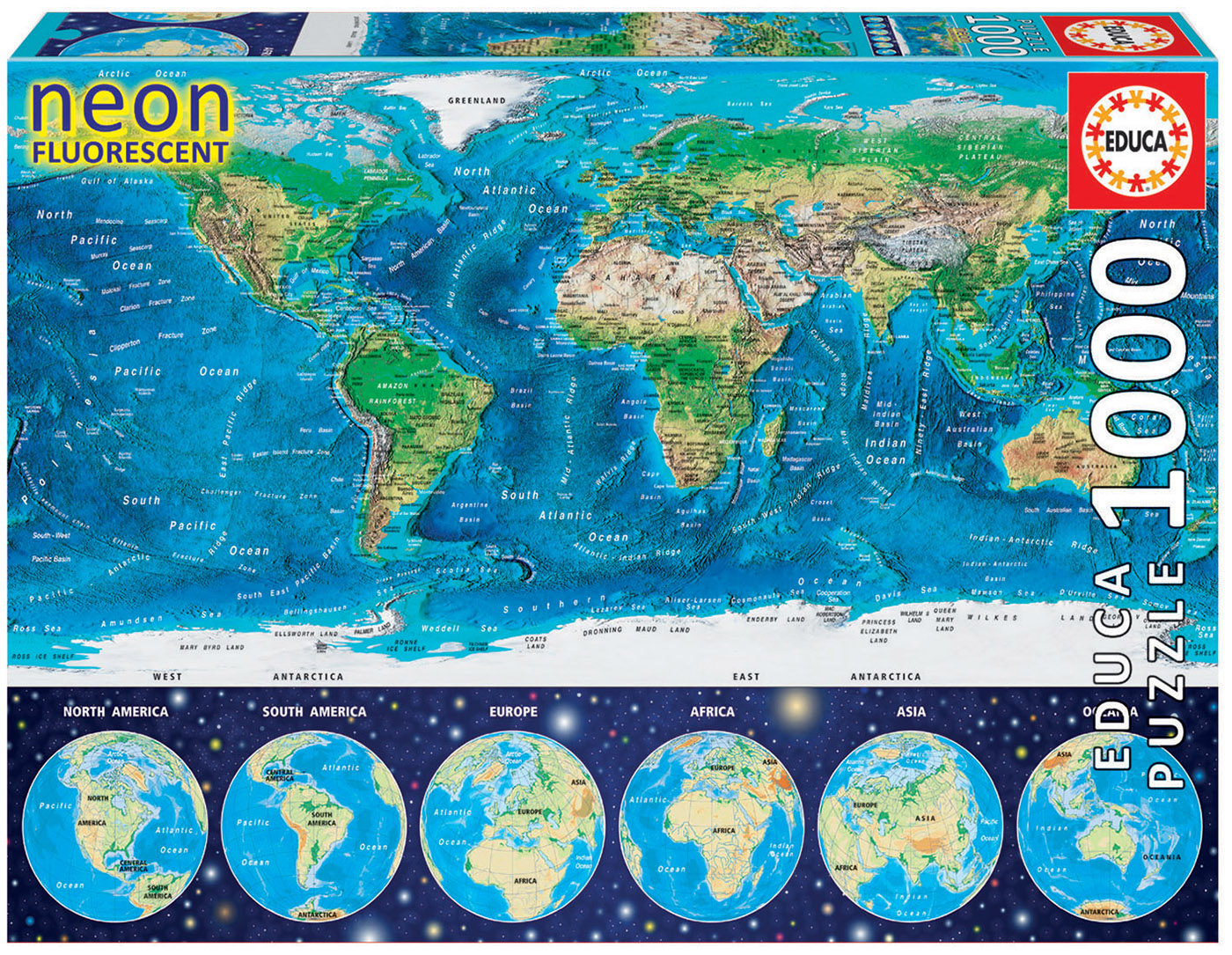1000 World Map "Neon"