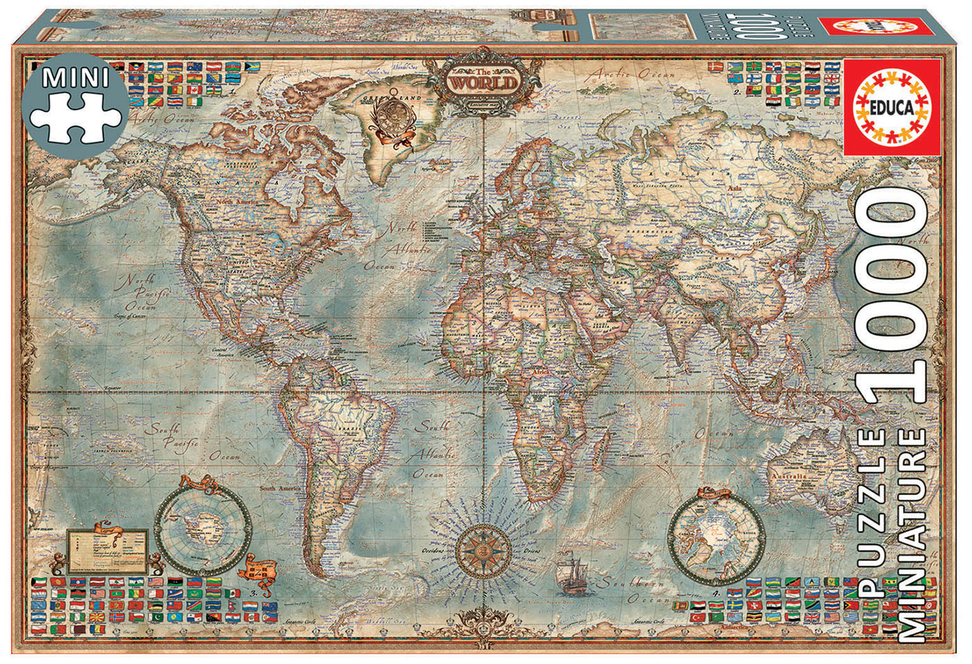 Antique World Map, 1000 Pieces, Educa