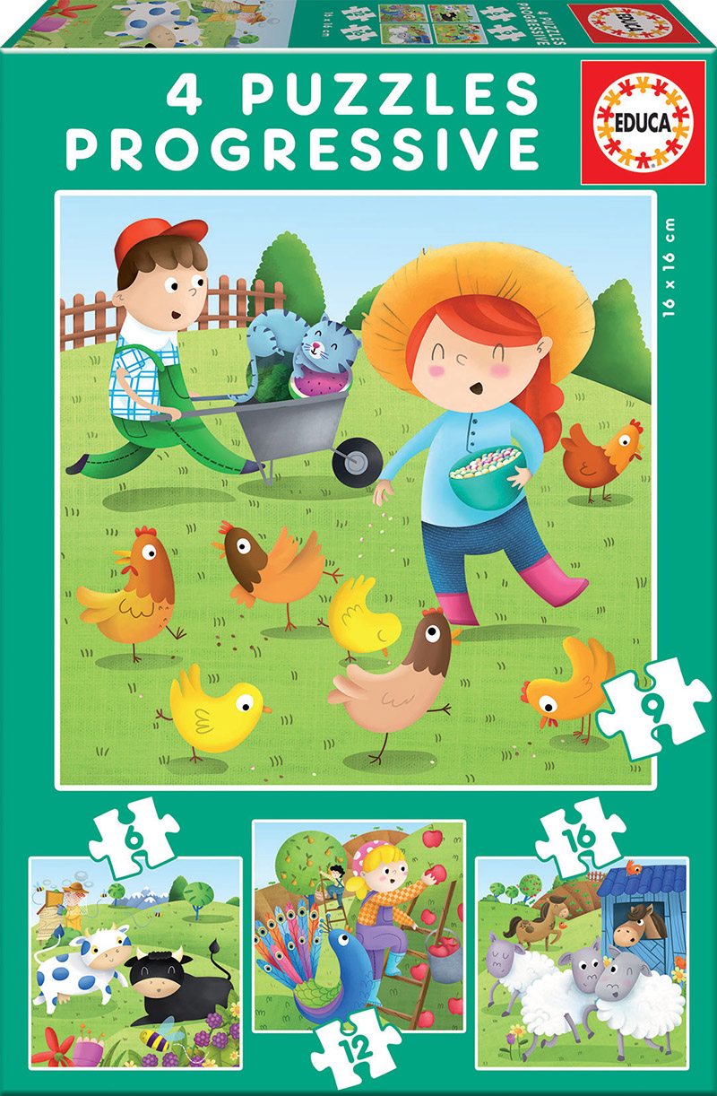 Progressive Puzzles Farm animals 6+9+12+16