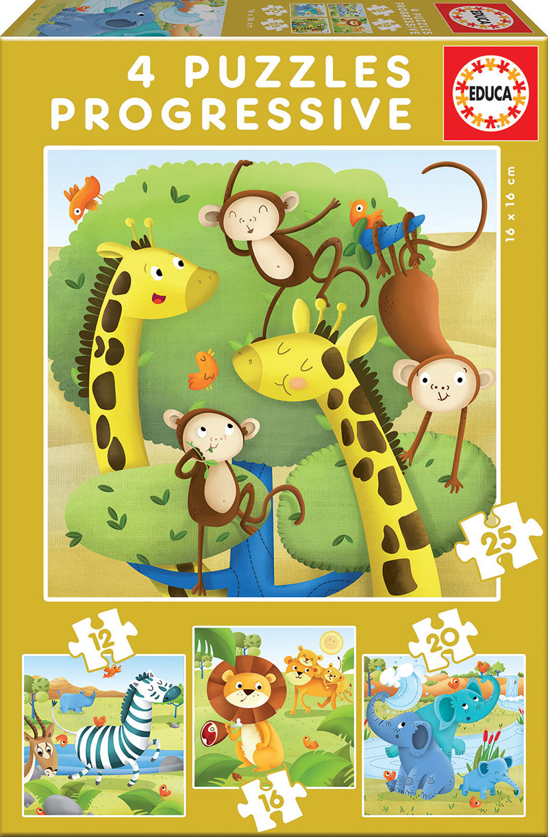 Progressive Puzzles Wild animals 12+16+20+25