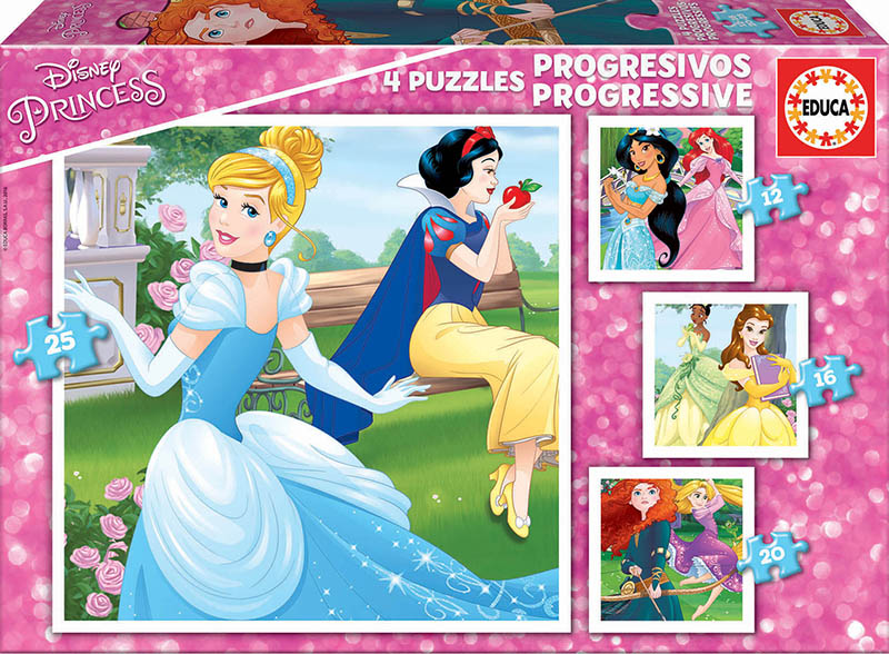 Puzzles Progresivos Princesas Disney 12+16+20+25