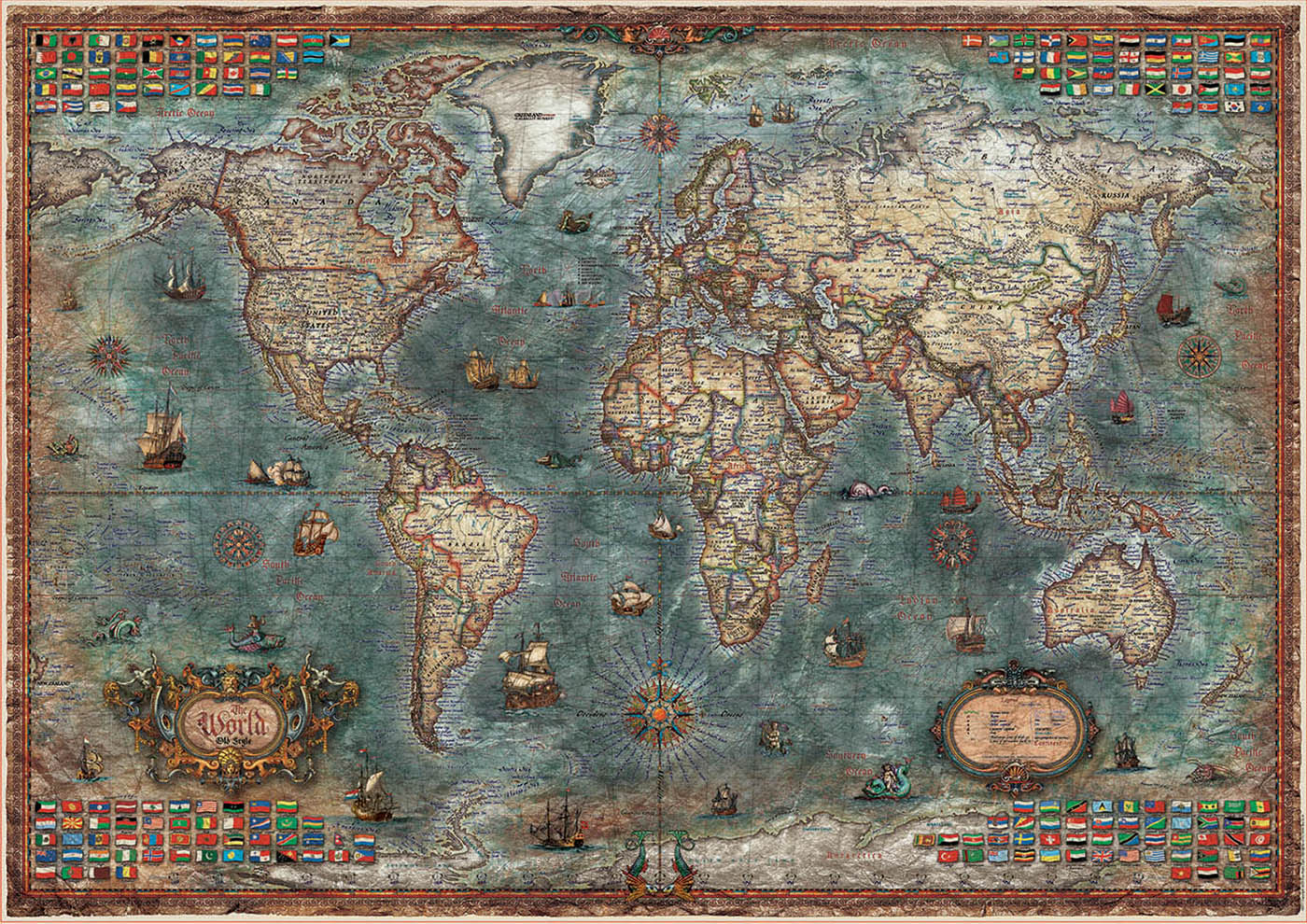 Puzzle World map with monuments, 150 pieces