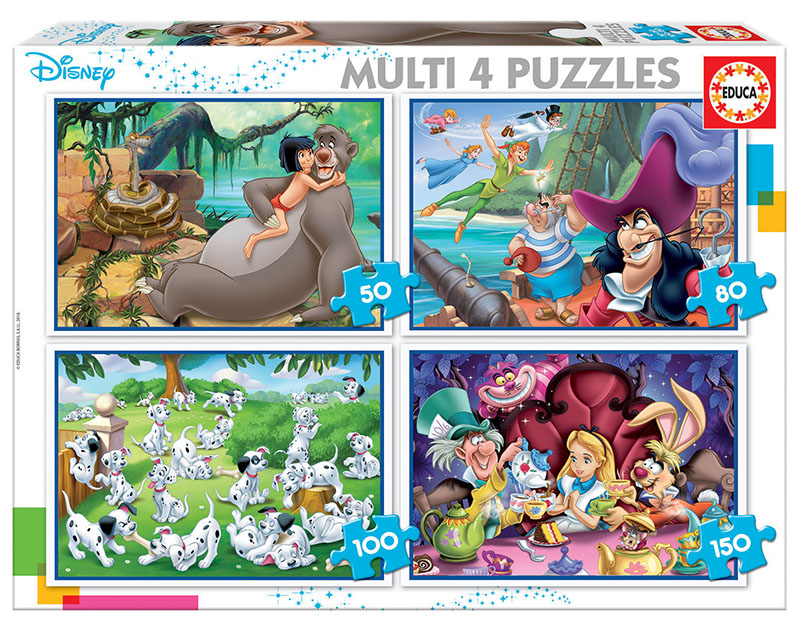 Multi 4 Puzzles Clásicos Disney (Aladdin, Jungle Book, Alicia, Peter Pan)