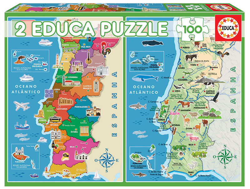 2x100 Mapa Distritos + Físico Portugal - Educa Borras