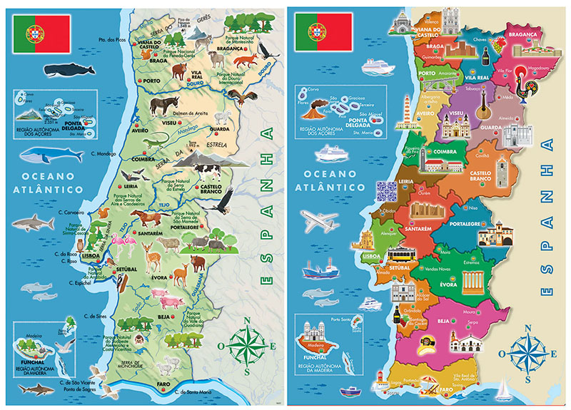 Mapa de Portugal segundo os distritos divididos nos quartis dos