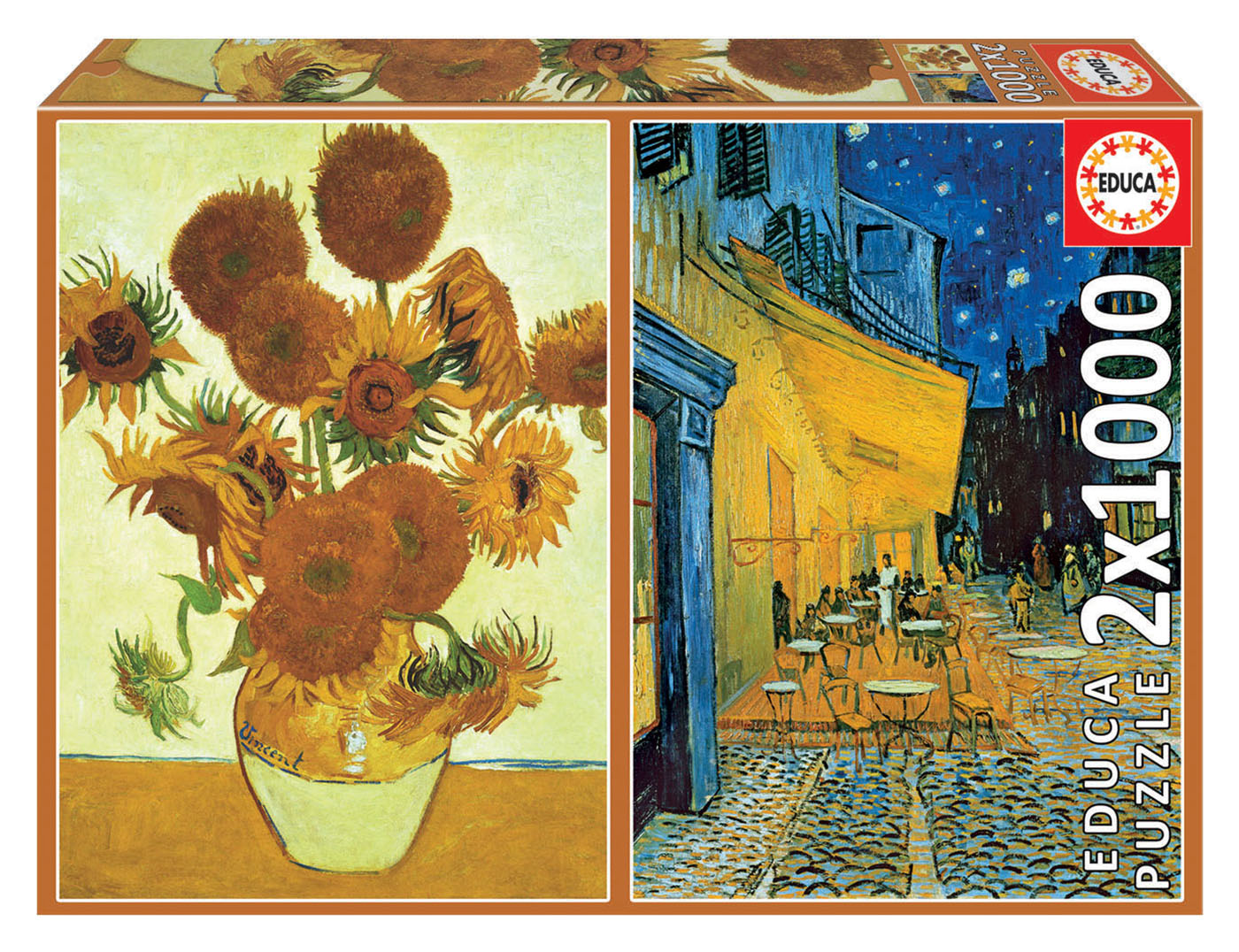 2x1000 Sunflowers + Café terrace at night, Vincent Van Gogh