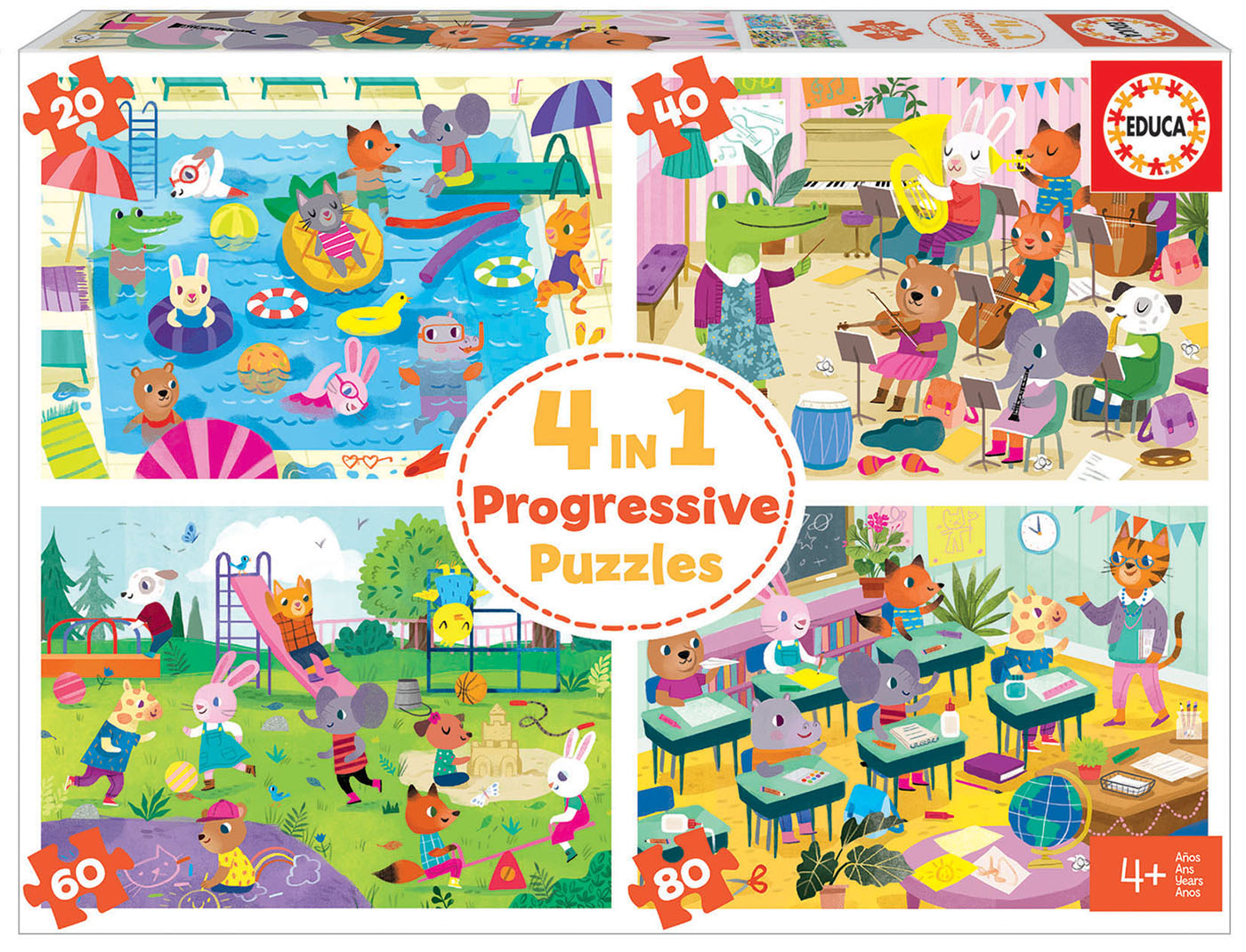 4 in a Box Puzzles. Dia a l’escola 20+40+60+80