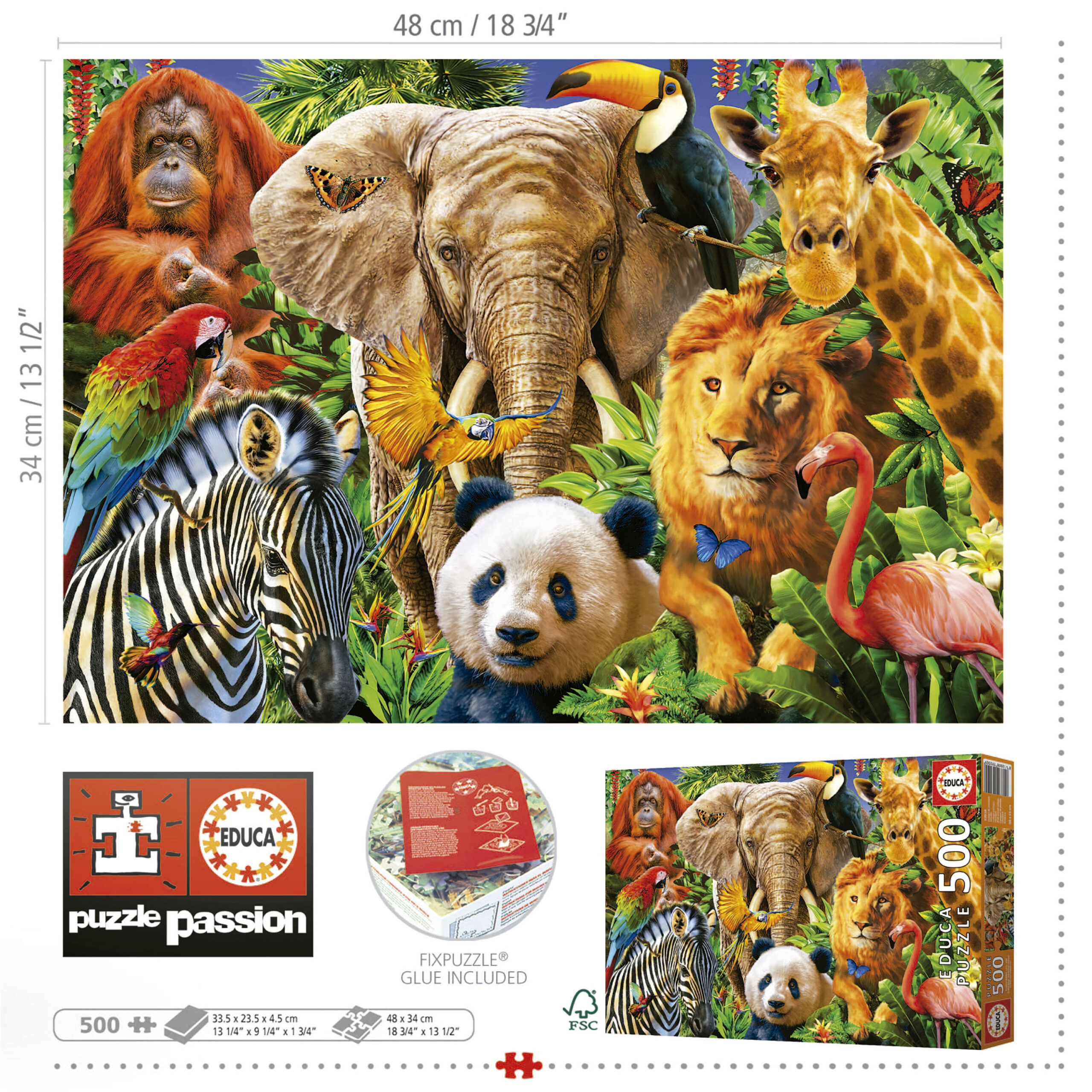 500 Wild Animal Collage - Educa Borras