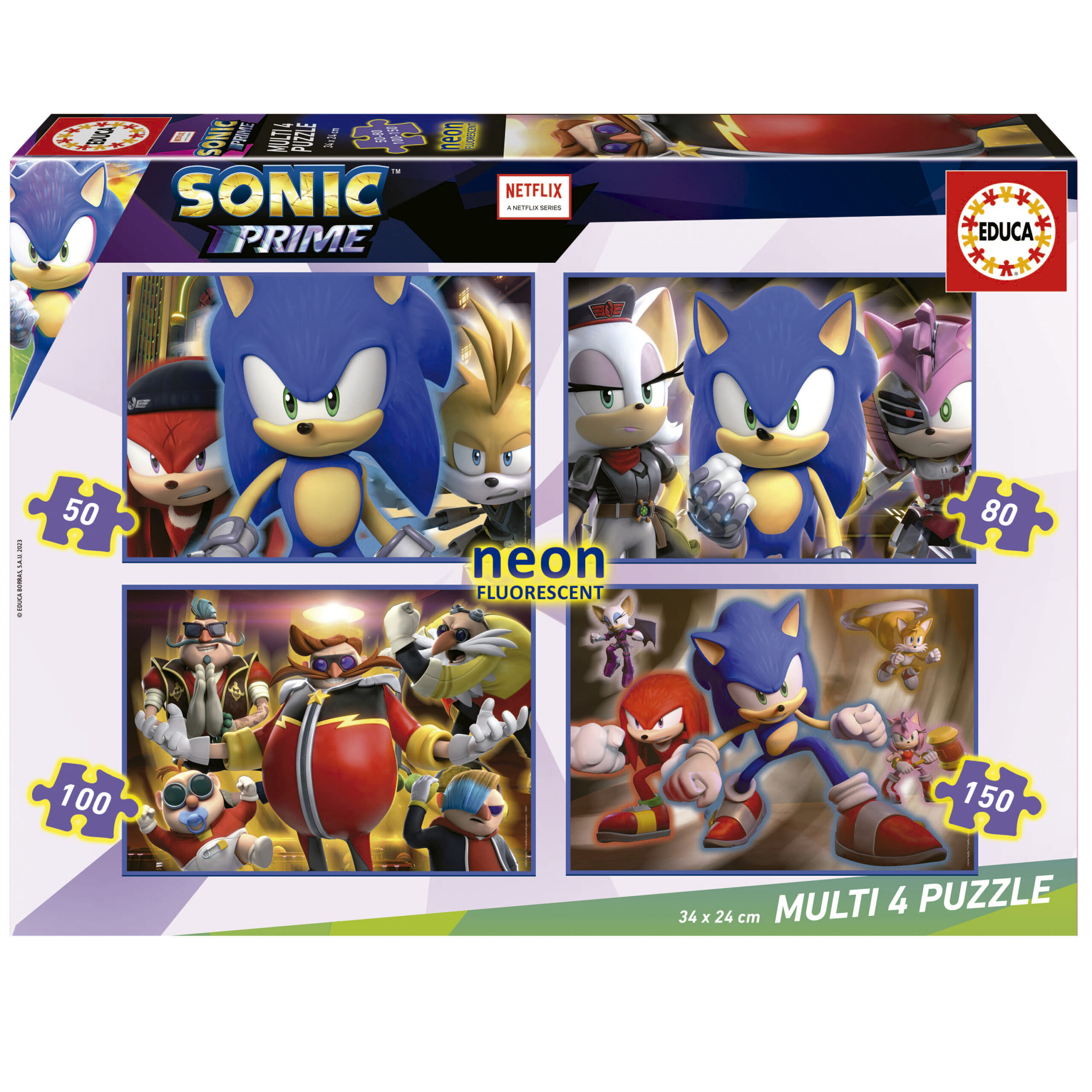 Multi 4 Puzzles Sonic Prime 50+80+100+150 Neon - Educa Borras