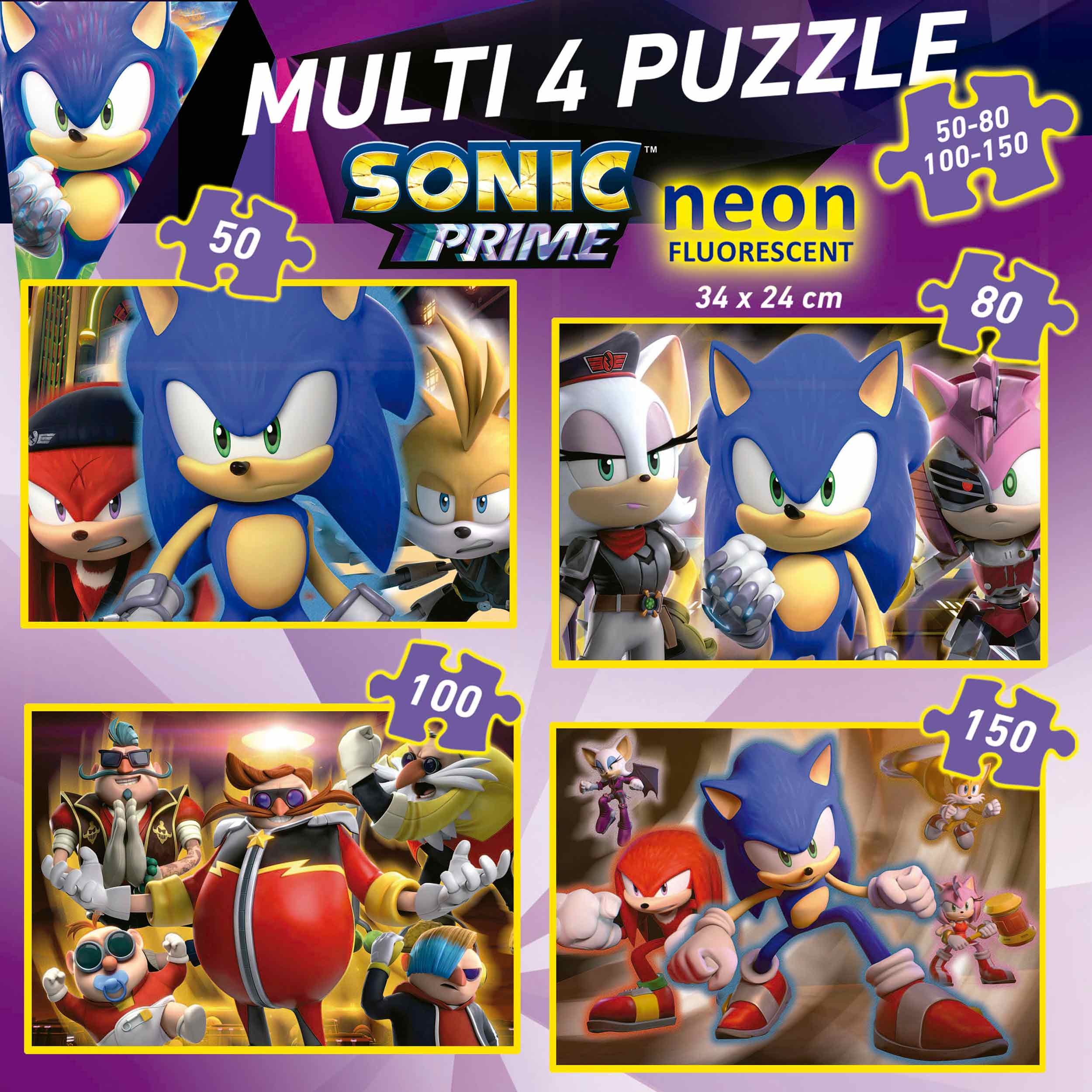 Multi 4 Puzzles Sonic Prime 50+80+100+150 Neon - Educa Borras