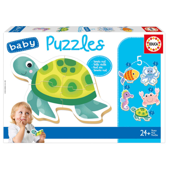 Baby Puzzles Animais Aquáticos Polvo, Tartaruga, Cavalo-Marinho, Caranguejo, Peixe