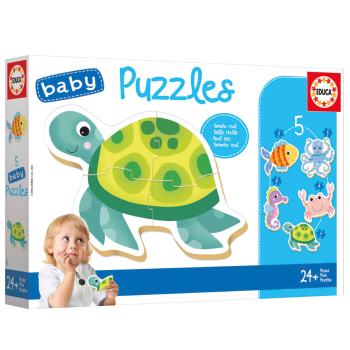 Baby Puzzles Animais Aquáticos Polvo, Tartaruga, Cavalo-Marinho, Caranguejo, Peixe