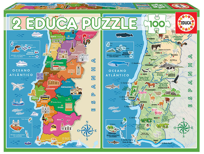 2×100 Mapa Distritos + Físico Portugal