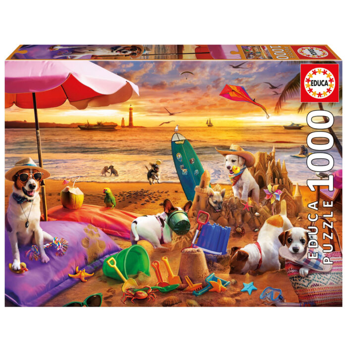 1000 Perros jugando en la playa